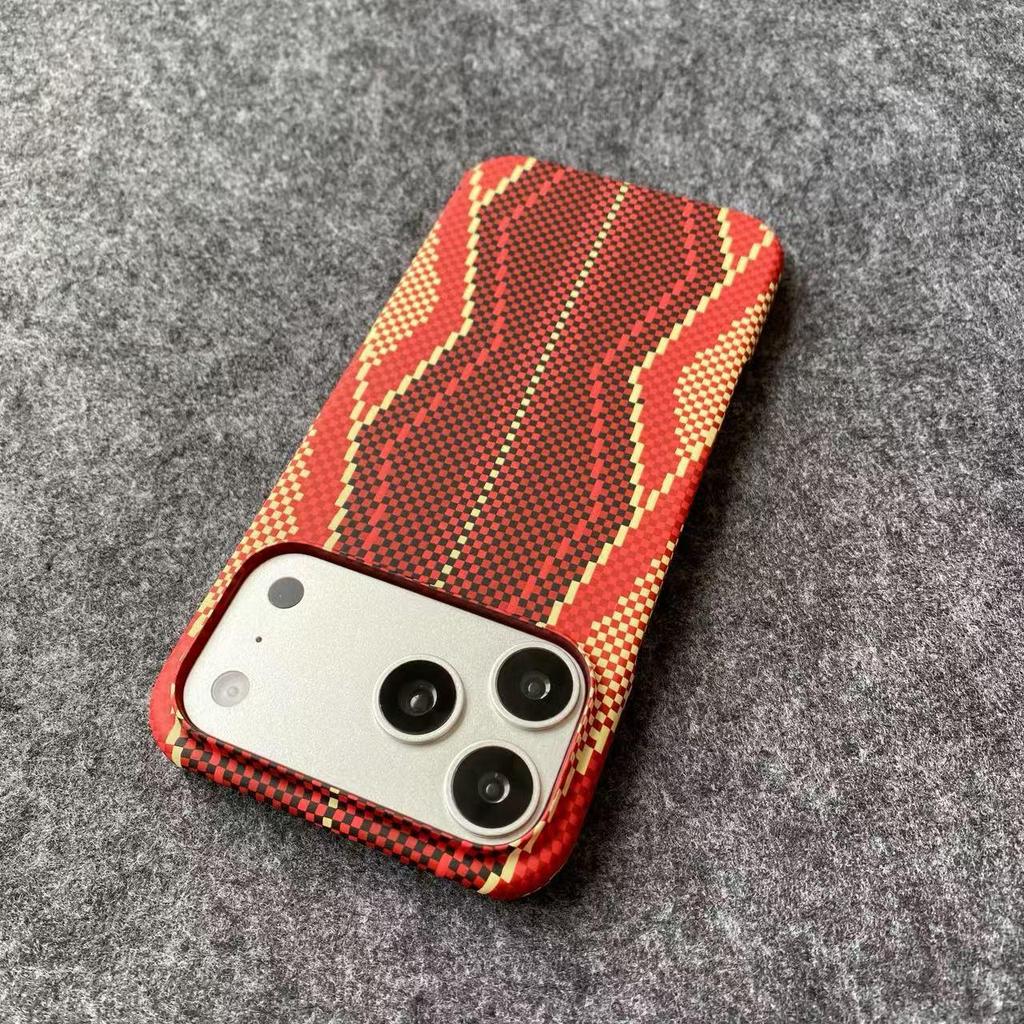iPhone 17 Pro Max Red Snake Kevlar Phone Case - Premium Feel, Half-Wrapped Design for Apple 16/15