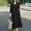 ZANZEA Women Casual V-Neck Solid Color 3/4 Sleeve Midi Dress
