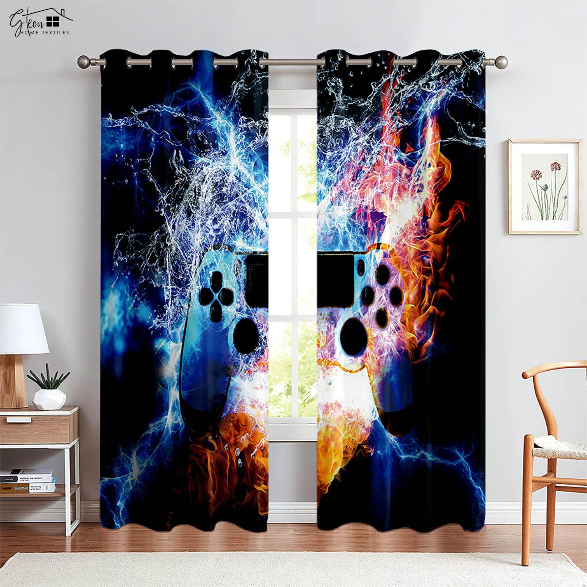 

Lightning Note Game Controller Printed Drapes 100 Polyester Material Living Area E Sports Room Elegant Kids Bedroom Decoration Drapes W50xH130(CM)x2PCS&Rod pocket