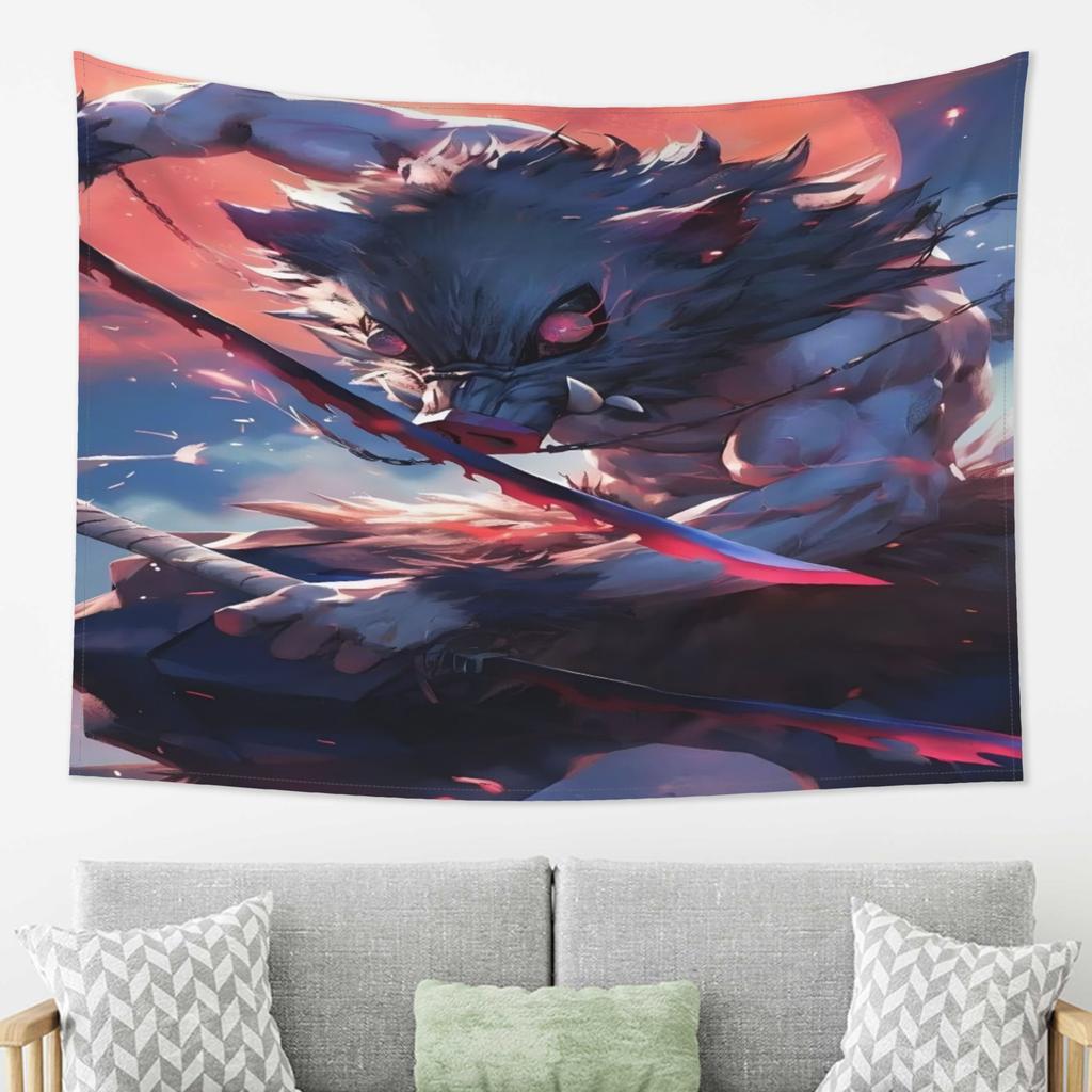 Intense Anime Warrior Tapestry Celebrate Epic Fantasy with Dynamic Action Scene Perfect for Bedroom Living Room Decor
