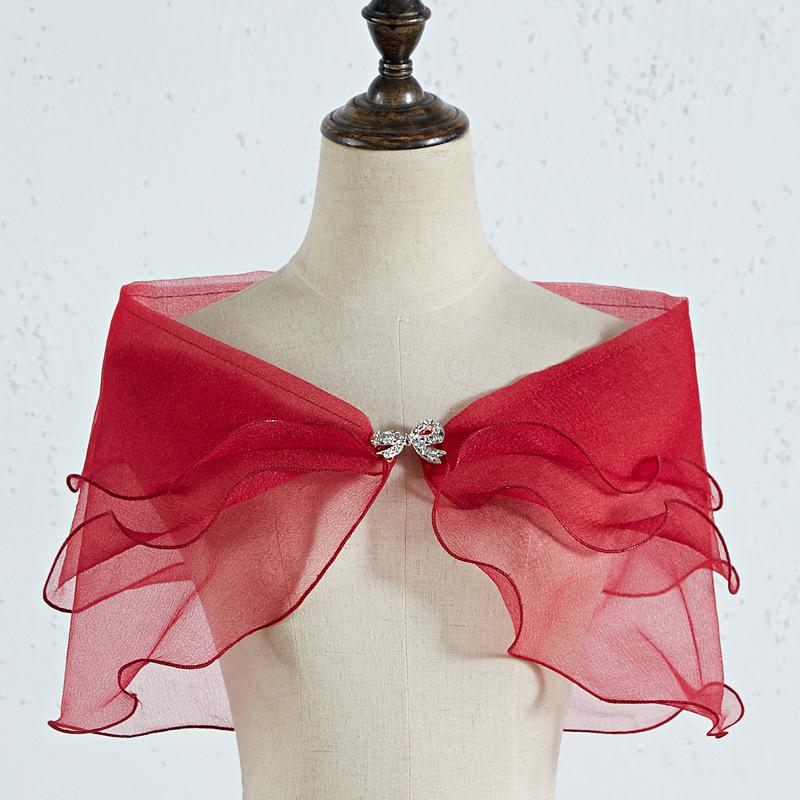 Ruffle Organza Shrug Bolero With Rhinestone Bow Clip Multi Color Sheer Tulle Cape Wrap For Off Shoulder Evening Prom Wedding Dress