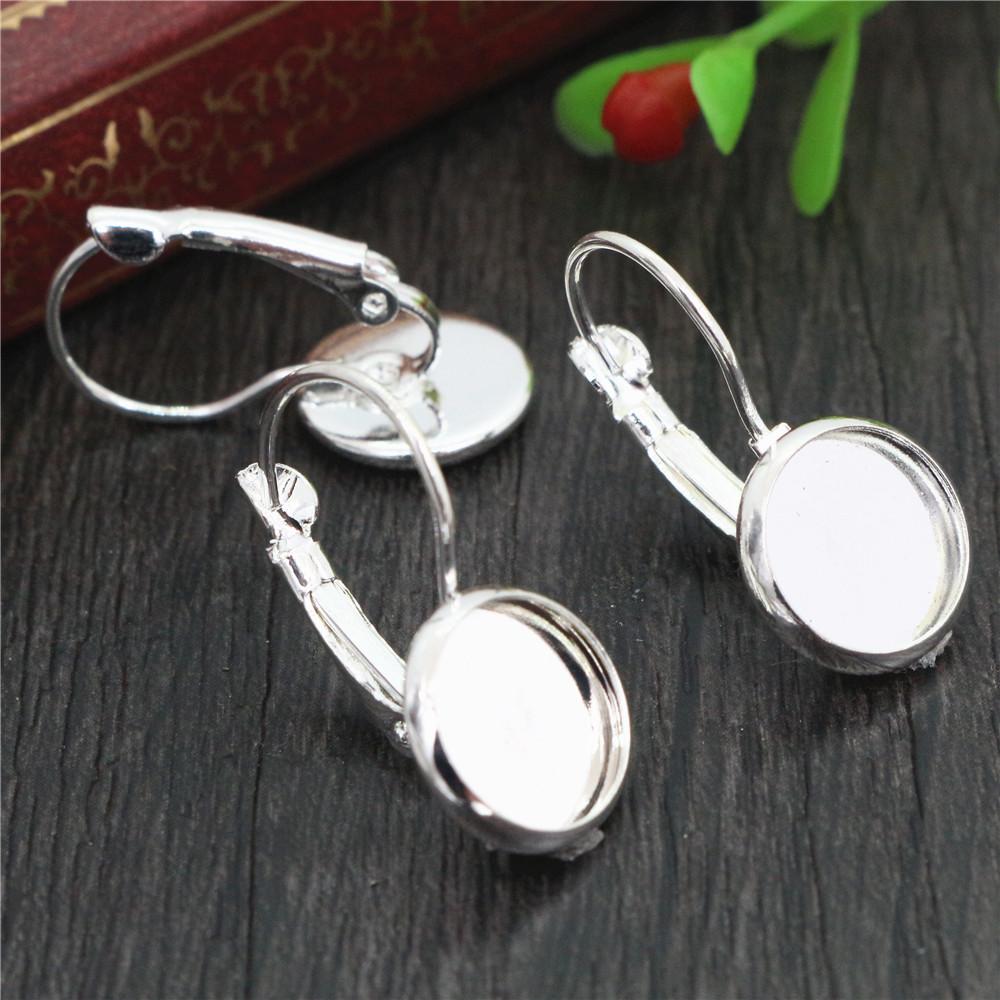 10mm 10pcs 9 Colors Plated French Lever Back Earrings Blank/Base,Fit 10mm Glass Cabochons,Buttons;Earring Bezels