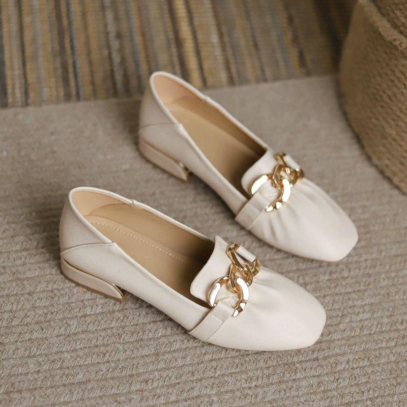 Fashion Shoes for Women with Medium Heels Pearl Square Toe Moccasins Evening Woman Pumps Loafers Elegant Dress on Sale Slip Comfortable