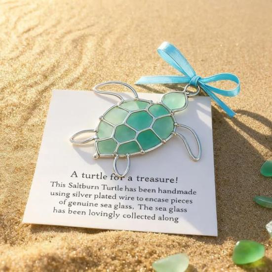 Sea Turtle Ornament with Card Sea Glass Turtle Gifts for Women Turtle Lovers Christmas Tree Hanging Decoration for Indoor Outdoor Home Decor
