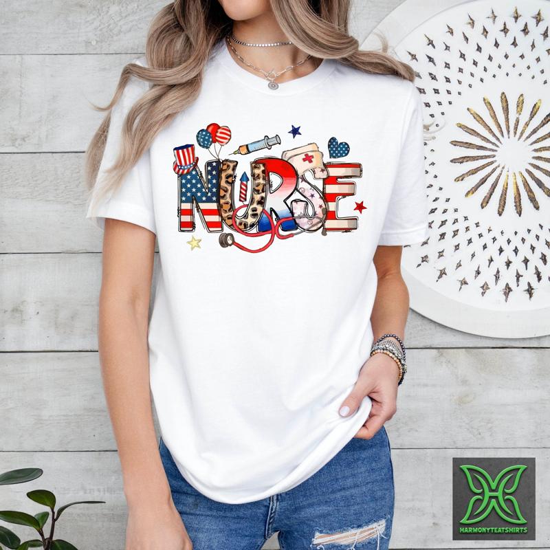 4Th Of July Nurse T Shirt American Stethoscope Nursing School For Independence Day Fourth