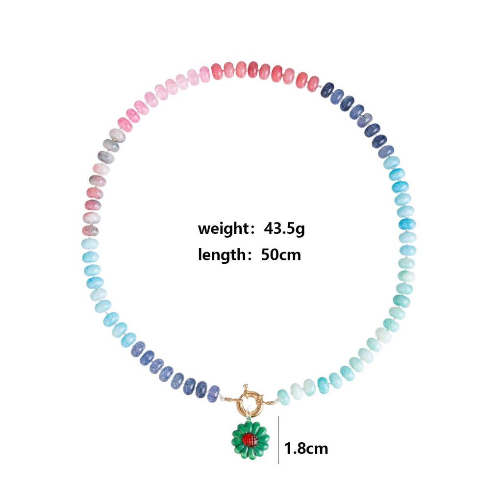 Handmade Flower Pendant Colored Beaded Neck Chain Ladies Beach Dopamine Necklace