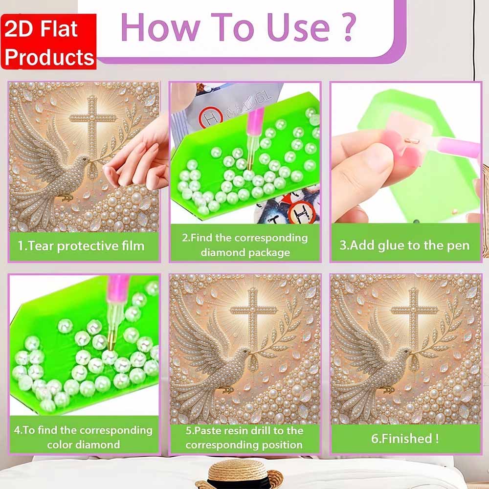 Pearl Painting Dove and Cross 5D DIY Decorative Painting. Cute Birthday Gift. Handmade Art Painting