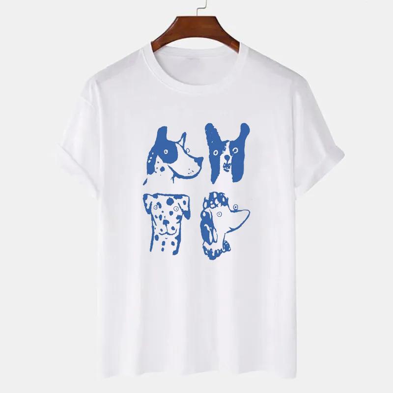 

Cartoon Dogs Printing Kpop White T Shirts Funny Women Short Sleeve Loose Cotton Casual Tops Crewneck Dog Lovers Tees Streetwear S