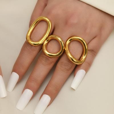 Titanium Steel Jewelry Fashion Design 18k Gold Plated Ring Cast Hollow Round Stainless Steel Ring