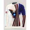 Patriotic American Flag Eagle Print Long Sleeve T-Shirt, Comfortable Casual Wear