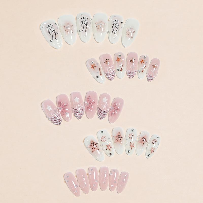 Cross-border Summer Manicure Nail Piece 3D Three-dimensional Relief Flower Fake Nail Shell Starfish Pure Handmade Wearing Nail Piece