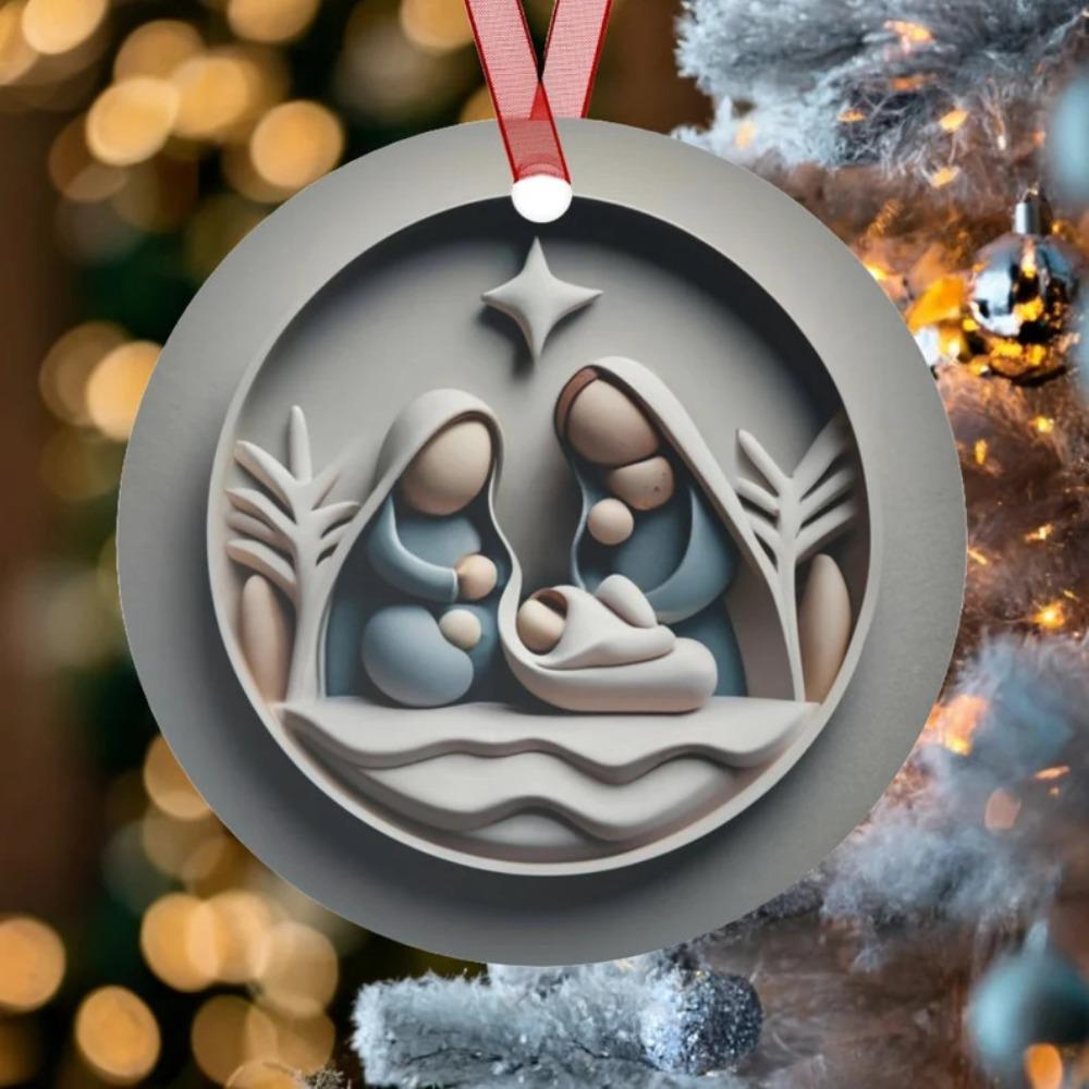 Creative Acrylic Painted Nativity Pendant Decoration Hangable Christmas Tree Ornaments Home Decor