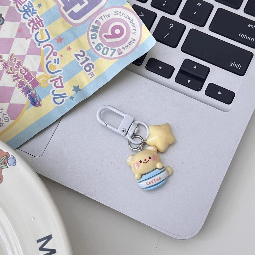 Milky Soft Cute Bear Keychain - Star Cartoon Pendant for Couple or Bestie Backpack Accessories Gift