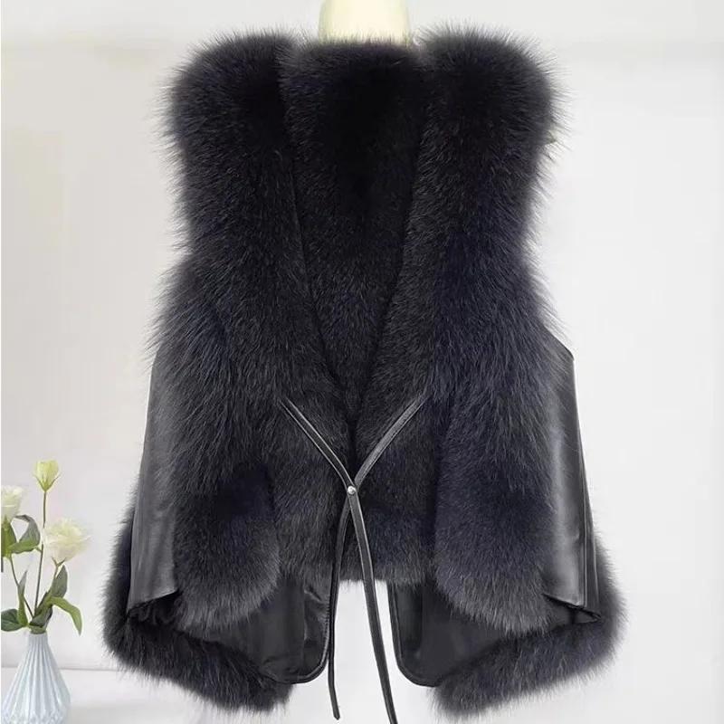 Autumn Winter Women Vest Short Style Splicing Solid Color Fur Coat