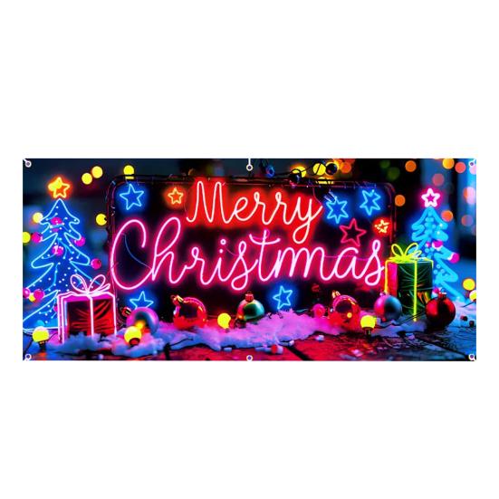 UV-aktivert julegarasjeportdeksel Fluorescerende 2D Flatt juleportbanner Opplyst høytidskartoonbakgrunn for jul Innendørs utendørs veggdekor