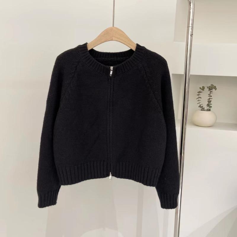 Double zipper short orange sweater jacket women's autumn and winter new thickened knitted jacket slim short top