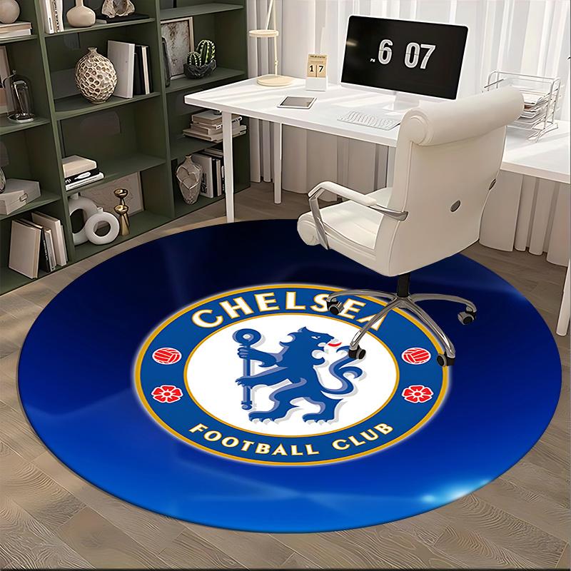 CHELSEA FOOTBALL CLUB LION PRINT Chair Mat Round Rug-Office Carpet, Machine Washable, Non-slip, Suitable for Living Rooms, Bedrooms, Entrywa