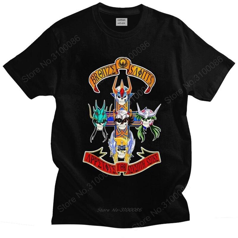 Mens Saint Seiya Knights Of The Zodiac Characters T Shirt Short-Sleeve Cotton Tshirts Cool T-shirt Japanese Anime Tee Clothing