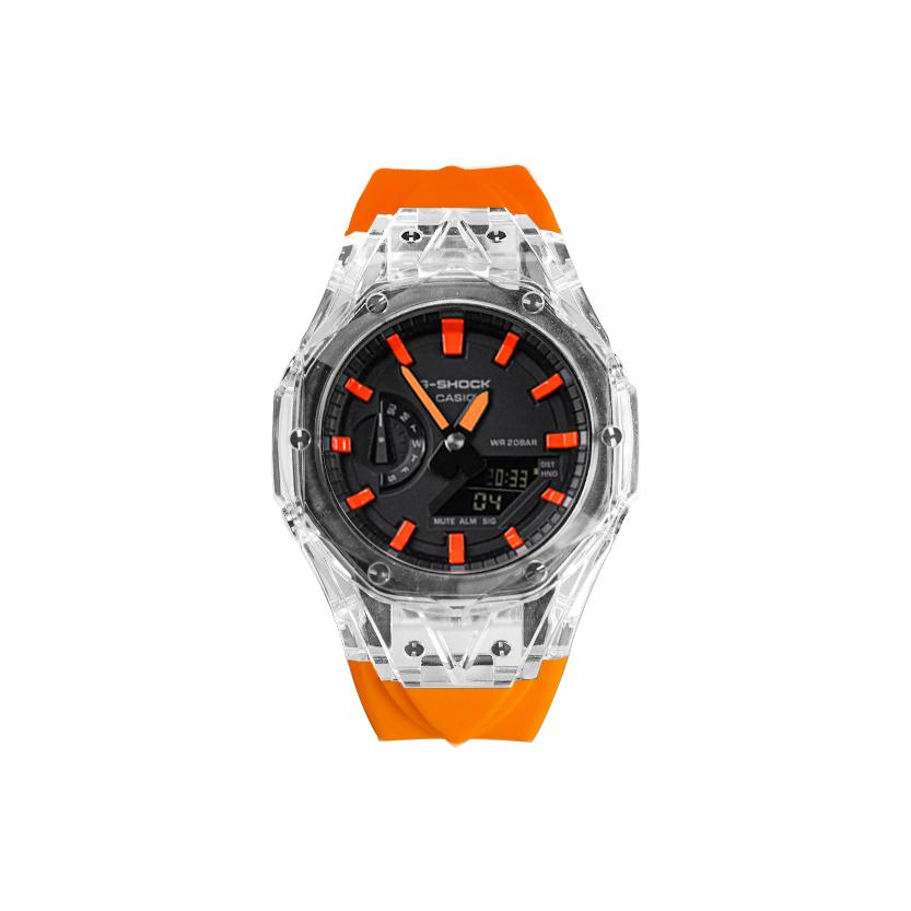 

CASIO Unisex Liquid Crystal,Analog Dual Display Series 48.5mm Black Watch GA-2100-1A1(Watch8--) Summer Full Orange Strap