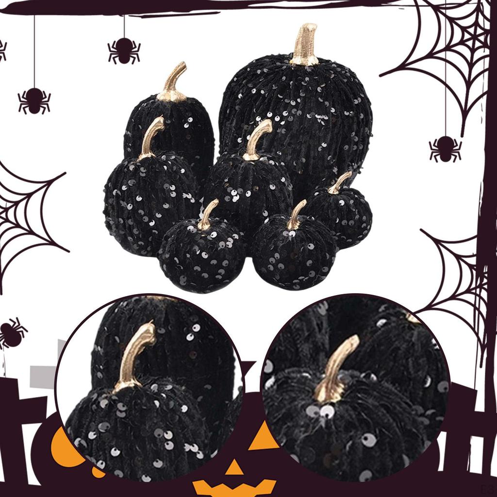 7 Pieces Artificial Glitter Pumpkins Assorted Velvet Pumpkin Faux Fall Decorations