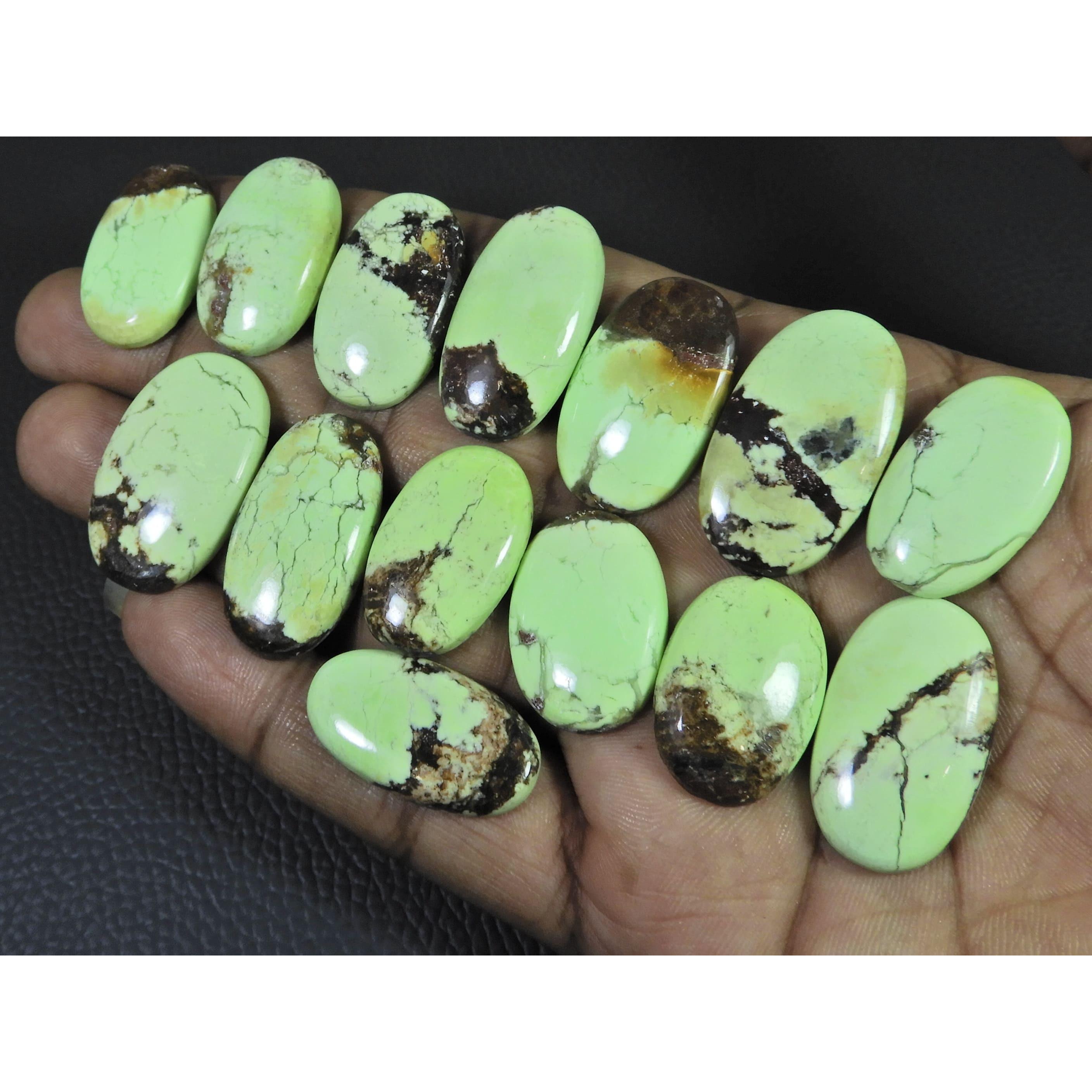 300Cts. Natural Lemon Chrysoprase Oval Cabochon Loose Gemstone 14 Pcs Lot C-2508
