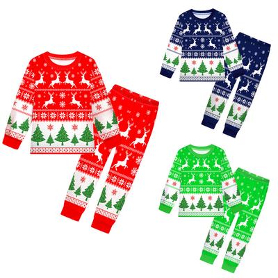 Dětské Chlapecké Dívčí Kreslené Santa Claus Vánoční Strom Los Potisk Dlouhý Rukáv Tričko Top Kalhoty Kalhoty Oblečení Set