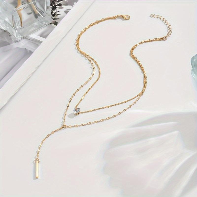 Fashion Retro Exquisite Y-shaped Tassel Glittering Zircon Pendant Multi-layer Necklace Charm Zircon Niche Simple Party Zircon