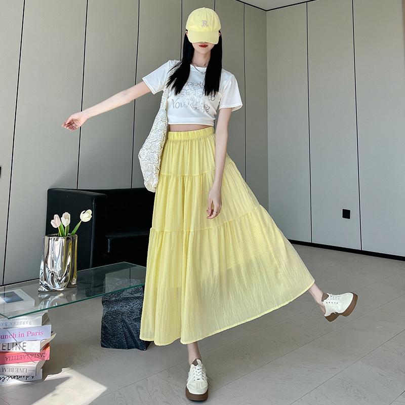 Women s Yellow High Waist A-Line Puffy Skirt - Spring/Summer 2026 Korean Style XL жёлтый