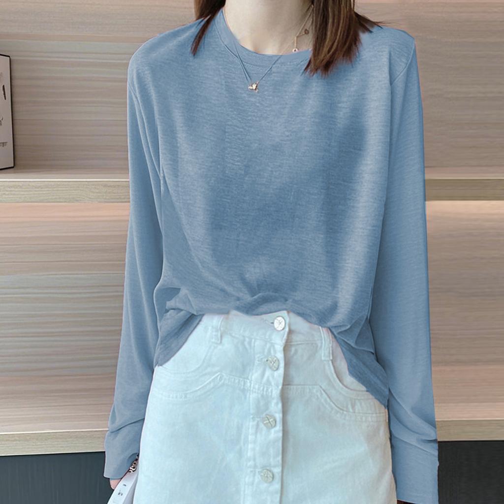 Women's Long Sleeve T-Shirt Crew Neck Thin Breathable Sun Protection Casual Loose Solid Color Top