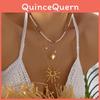 Ensemble de colliers géométriques en acier inoxydable avec cœur en perle et soleil creux pour un style vacances d'été