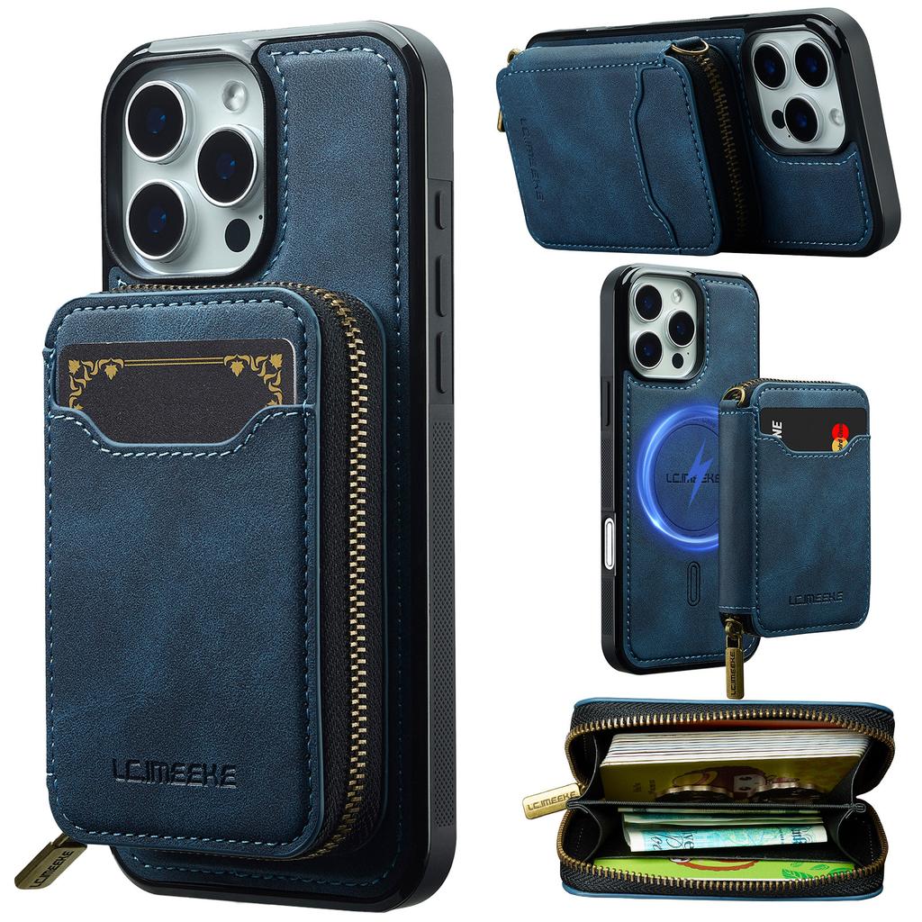 LC.IMEEKE L6 For iPhone 15 Pro Max Magnetic Case Detachable Zipper Wallet Leather Coated PC + TPU Phone Cover