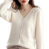 Women's Stylish V-neck Pure Wool Cardigan, Autumn/Winter Loose Knit Outerwear, Thickened Sweater Coat