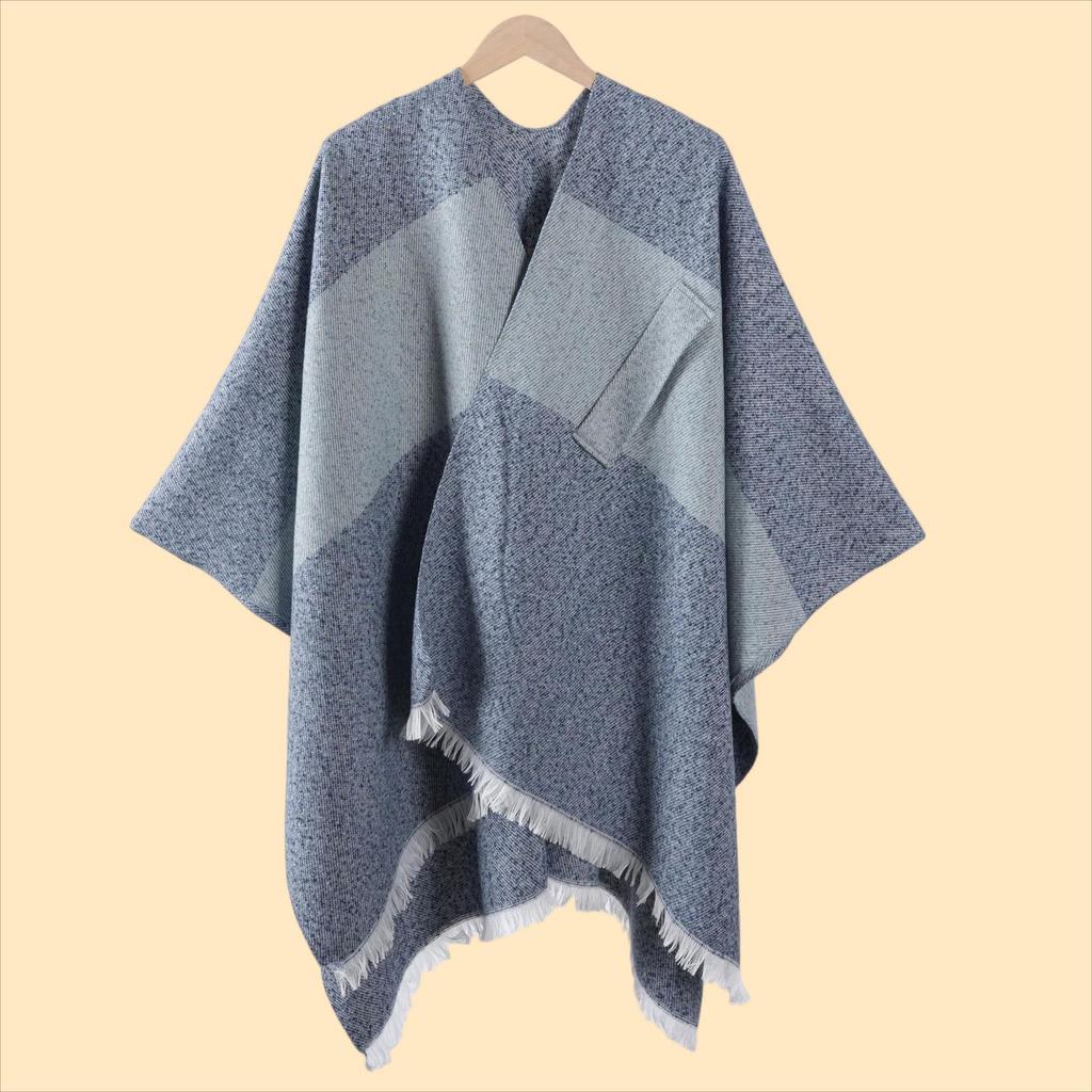 Women'S Warm Cape Simple Double-Sided Solid Color Split Imitation Cashmere Outer Shawl Amazon