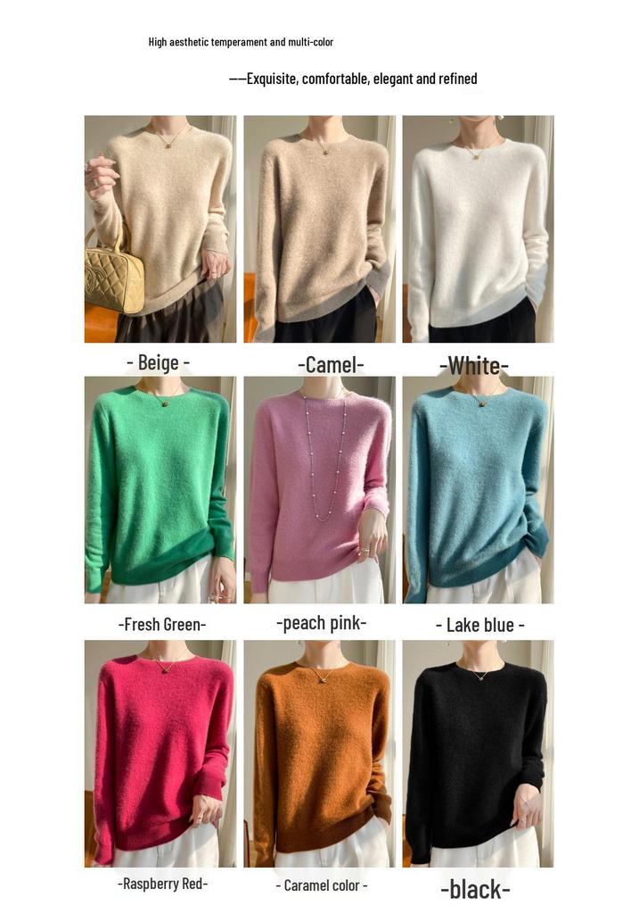 Women's Classic Round Neck Seamless Knitted Base Layer Sweater - Perfect for Autumn and Winter.