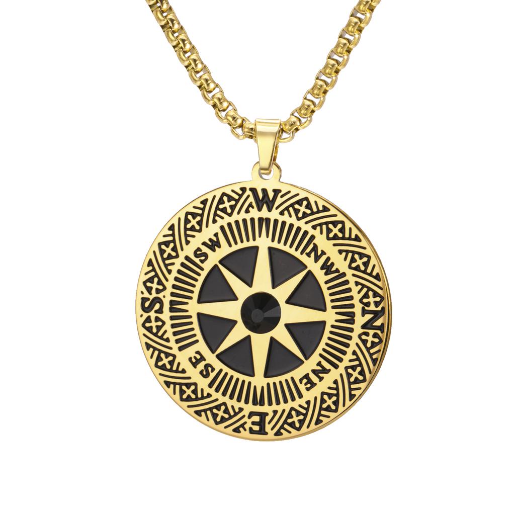 LIKGREAT Vintage Compass Pendant Necklace For Men Stainless Steel Neckchain Hip-hop Style Ocean Adventure Pirate Style Jewelry
