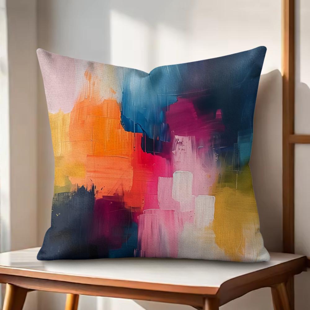 Color paint Cushion Cover Natural Linen Organic Fabric DoubleSided Printing Couch Pillow Covers Home Decor