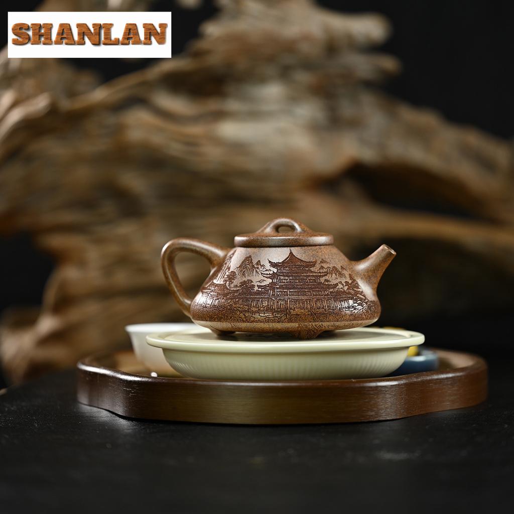300ML Luxury Yixing Purple Clay Teapots Handmade Stone Scoop Pot Raw Ore Wood-fired Porcelain Section Mud Kettle Zisha Tea Set