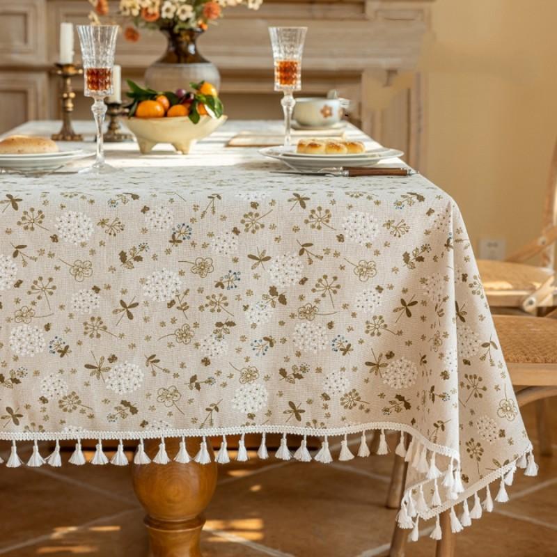 Flower Printed Table Cover with Tassels Cotton Linen Table Cloth Naturally Breathable and Comfortable nappe de table Luxury