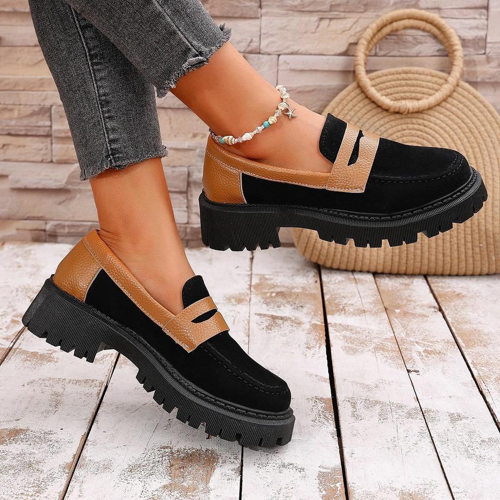 2025 Spring/Autumn European & American Round Toe Slip-on Leather Loafers: Low Heel, Flat Shoes