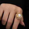 Douyin Same Incense Grandma Baroque Ring Women's Natural Pearl Copper Micro-inlaid Zircon Ring Decoration High Sense