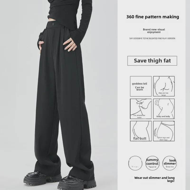 Women's High-Waist Black Wide-Leg Suit Pants - Autumn Casual, Slim, & Straight Leg Fit
