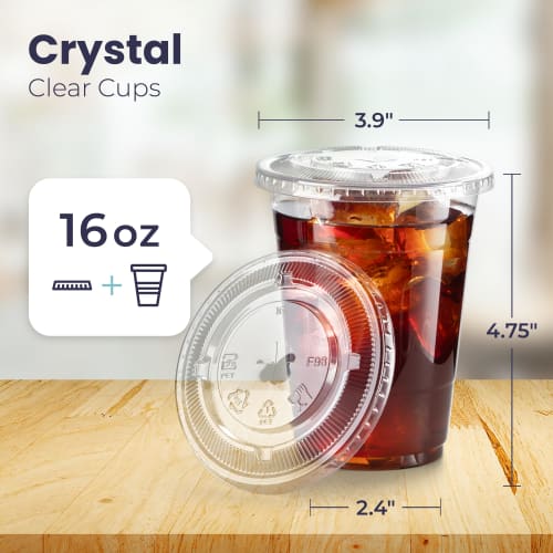 50-Pack of 16 oz. Medium Clear Plastic Cups, BPA-Free, with Flat Lids and Perforated Holes, for Cold Drinks, Coffee, Iced Tea, Smoothies, and Tapioca