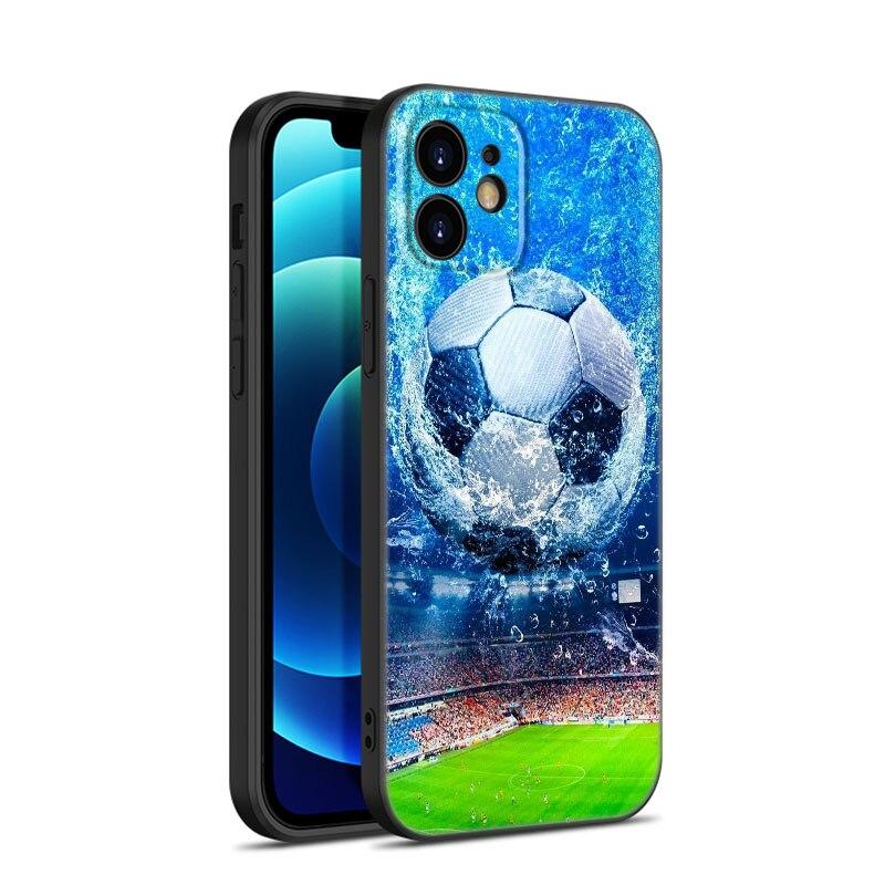 Apple iPhone 13 12 Mini 11 Pro XS Max XR X 8 7 6S 6 Plus SE 2022 2020 5S 5 uchun Olov Futbol To'pi Futbol To'pi Telefon G'ilofi Qora Qopqoq