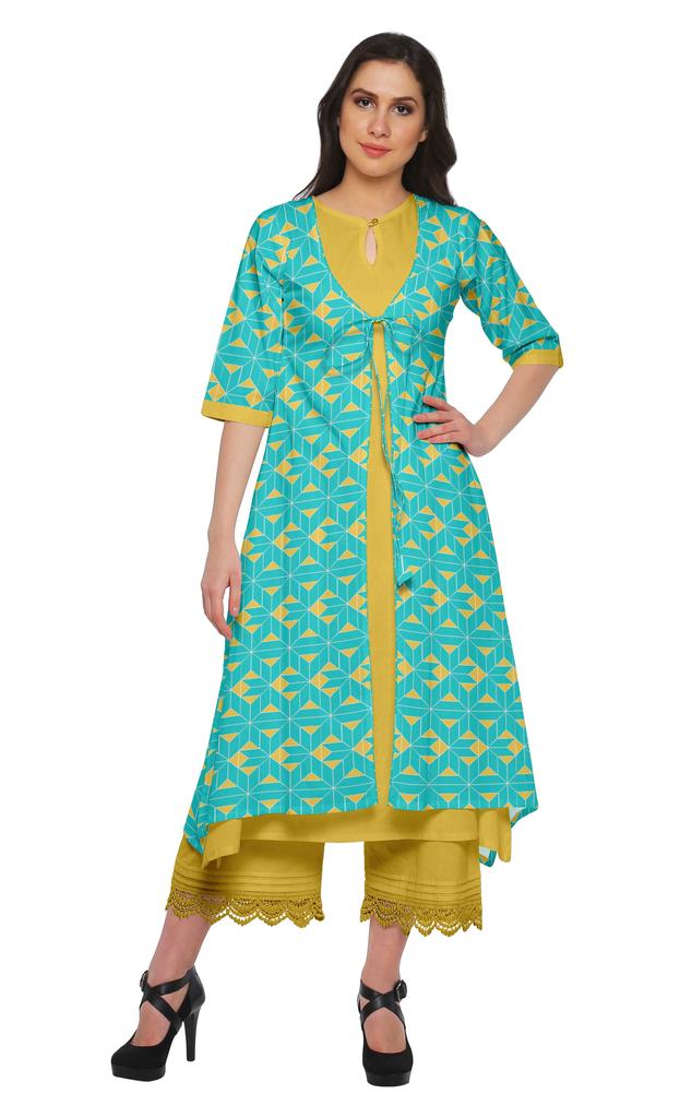 Moomaya Indian Palazzo Kurta Jacket Set For Women Partywear Chanderi Ethnic