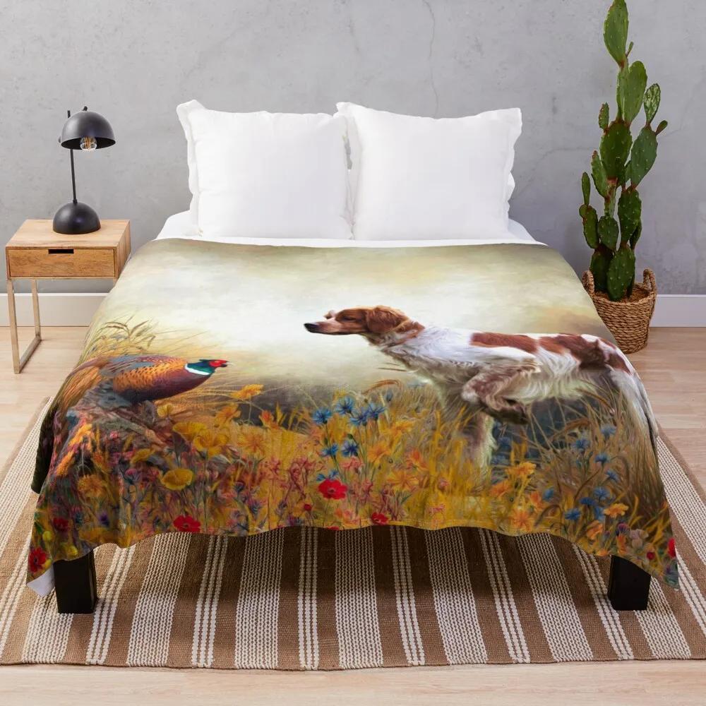 Brittany Spaniel , hunting pheasant Throw Blanket sofa bed Personalized Gift Single Blanket Flannel Fabric picnic blanket 75X95CM