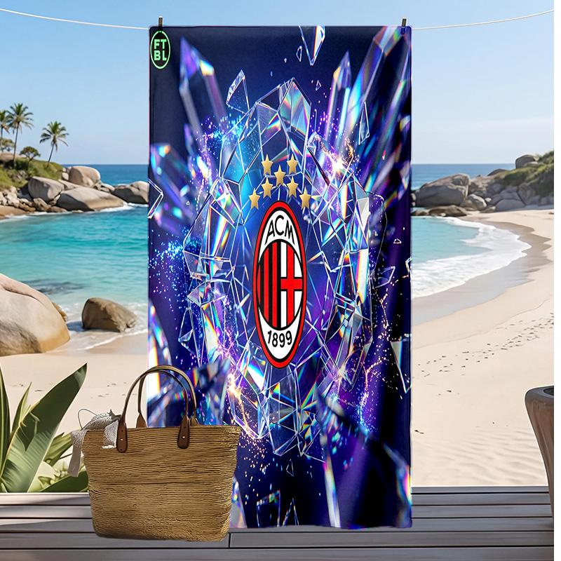 Asciugamano da Spiaggia Stampato AC Milan Asciugamano Morbido ad Asciugatura Rapida Coperta da Spiaggia Rettangolare Grande Portatile per Viaggi Piscina