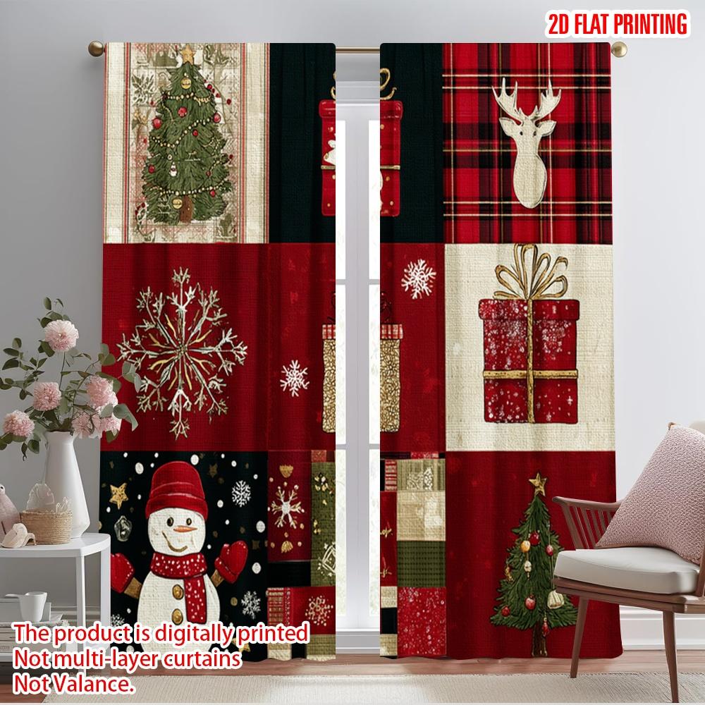 

2pcs,2D plane printing Curtain Popular Christmas patchwork Durable Polyester (without rod) Gifts for Bedroom, Kitchen, Office & 52.50×116.00 CM 2pcs