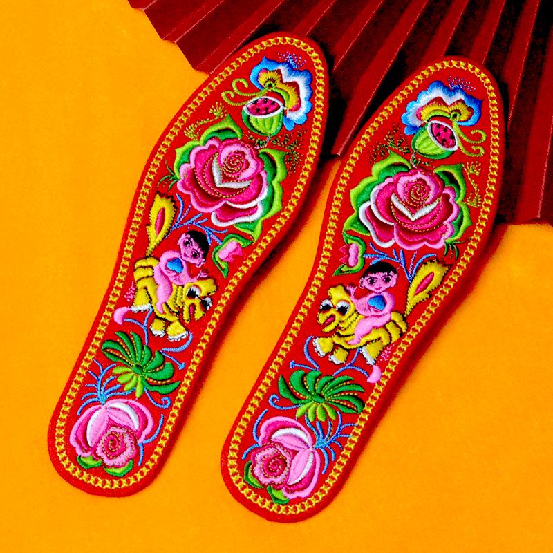 Summer Cotton Embroidered Insoles for Men and Women - Thick, Sweat-Absorbing, Wedding Celebration Design