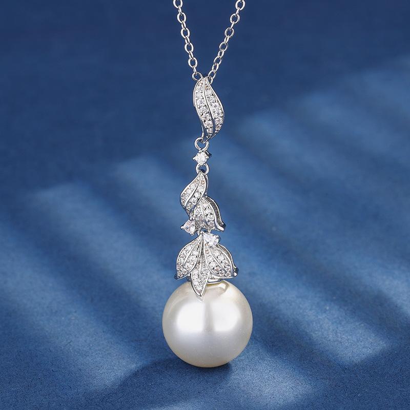 Jewelry Copper Bottom Gold-Plated Inlaid Pearl Temperament Leaf Set Female 16-14Mm