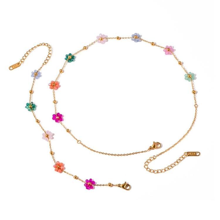 Unique Crystal Flower Bracelet/Necklace Handmade Accessories Gold Color Beads Chain Choker/Handchain for Everyday Wear